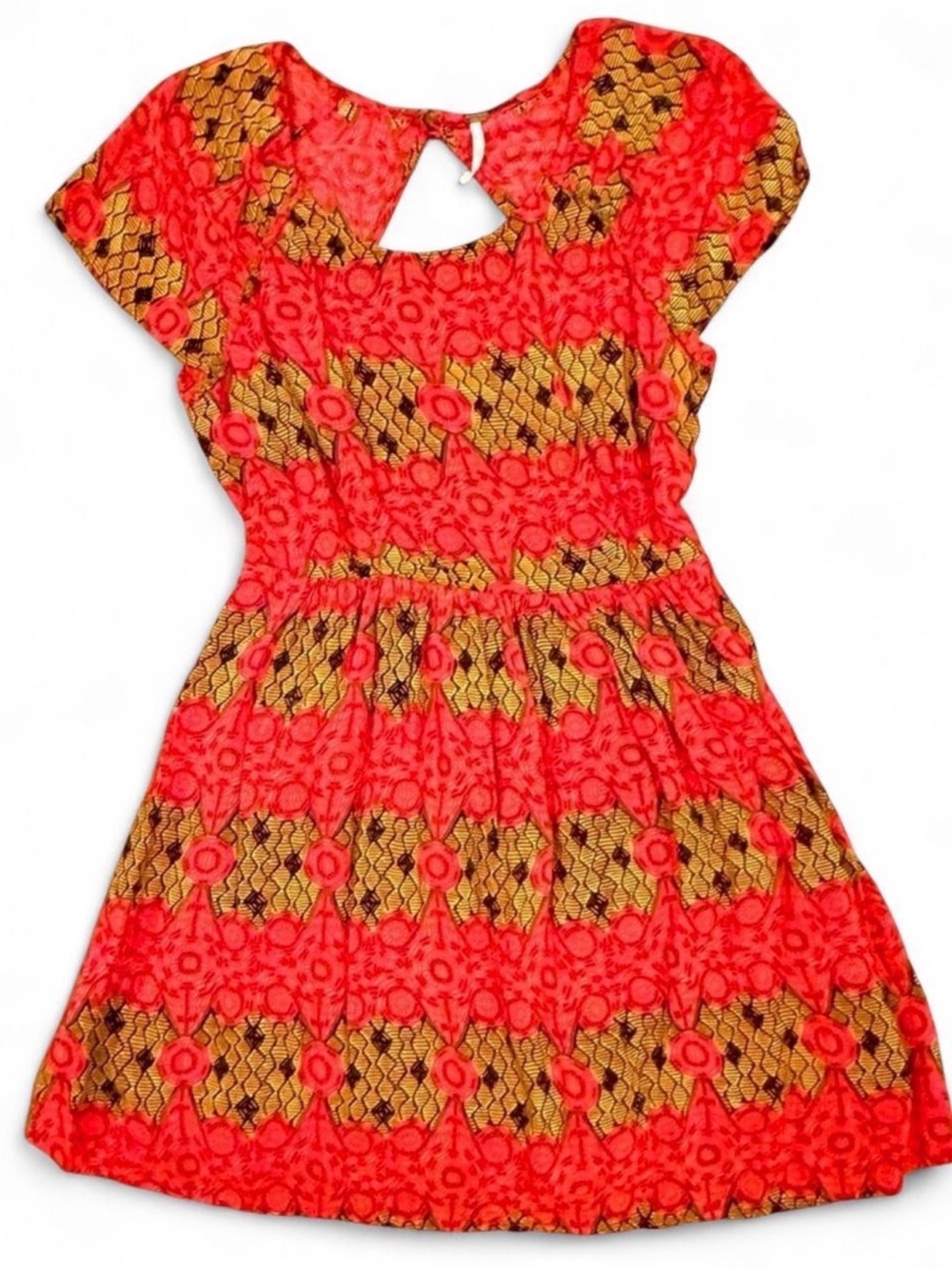 🔻Free People Women’s Backless Boho Dress Red and Gold| Sz. Small